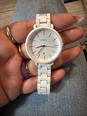 Fossil Women's White Ceramic Bracelet Watch with Minimal Dial